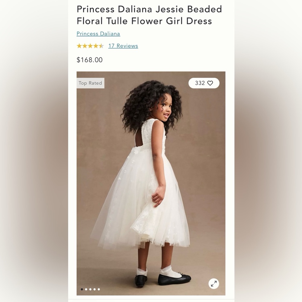 Anthropologie Princess Daliana White Beaded Floral Tulle Flower Girl Dress